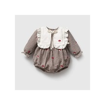 Ministok Cute Muschroom Nakış Detaylı 2li Kız Bebek Romoper Set Kahverengi