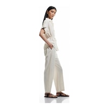 Koton Cepli Dokulu Yüksek Bel Viskon - Keten Karışımlı Pantolon Ekru 5sak40148pw Ekru