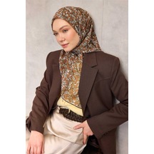 Silk Home Pamuk Polyester Soft Eşarp Hardal Ton Çiçek Desenli Kaymaz Dokulu 90x90 Çok Renkli