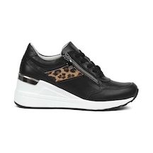 Kadın Siyah Bağcıklı Dolgu Topuklu Deri Sneaker