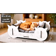 Kedi Figürlü Ahşap Kedi Yatağı 55x42 Cm 6 Mm Mdf Demonte Tasarım