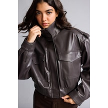 Defacto Dik Yaka Cepli Crop Suni Deri Mont H3753ax26aubn604 Kahve-bn604