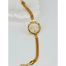 Gold Zirkon Taşlı Çelik Çelik Bileklikler 17 + 4 Cm - Kbl0360 Çok Renkli