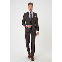 Efor Slim Fit Çift Yırtmaç Keten Karışımlı Yelekli Klasik Kahve Takım Elbise Tk 914 Kahverengi Efor Slim Fit Çift Yırtmaç Keten Karışımlı Yelekli Klasik Kahve Takım Elbise Tk 914 Kahverengi