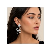 Sallantılı Taşlı Kadın Küpe - Işıltılı S Model Zarif Abiye Küpe Gümüş - 895527677 Gümüş