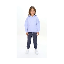 Toontoy Kids Toontoy Kız Çocuk 2'li Takım Baskılı Kapüşonlu Cepli Sweatshirt & Beli Paçası Lastikli Cepli Jogger Eşofman Altı - Renk Bloklu & Tk24575 Açık Lila