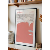 Cannes Fransa France Haritası Çerçeveli Tablo Lüks Salon Ofis Duvar Dekorasyonu Hediyelik Tablo