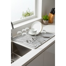 Gri Silikon Bulaşık Kurutma Matı 28,5 X 45 Cm Kaymaz, Su Tutucu, Tezgah Üstü Pratik Bulaşıklık Sil Diğer