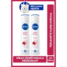 Kadın Sprey Deodorant Fresh Cherry 150ml, Kiraz Çiçeği Kokusu, X2 Adet, Bez Çanta Hediye