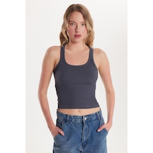Tudors Kadın Slim Fit Dar Kesim İnce Askılı U Yaka Antrasit Body Atlet-34168 Antrasit