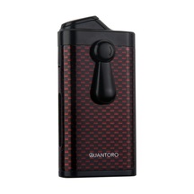 Quantoro Çift Torch Pürmüz Delicili Kırmızı Karbon Desenli Metal Puro Çakmağı - Trz1148