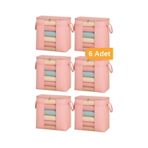 Serstil 6 Adet - Pencereli Saklama Çantası 50 X 45 X 30 Cm - Pembe Benekli
