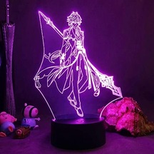 Wealthglow Clyartps - Anime Genshin Impact 3d Gece Lambası Led Akrilik Xduear Siyah