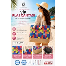 Plaj Çantası Vip Çanta El Ve Omuz Çantası Piknik Çantası-puzzle Desenli