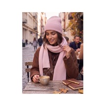 Givoria Kadın Kışlık Fitilli Yün 2 Li Atkı Bere Takımı Tiftik Triko Set Pembe Pembe