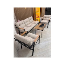 Houseart Balkon, Bahçe,teras,cafe - Salon - Metal Kanepe Koltuk Takımı - 3 1 1 Sehpa Krem