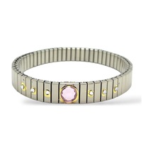 Nomi Yuvarlak Pembe Taşlı Çelik Bileklik Altın - Gümüş