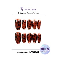 15'li Kahverengi Uzun Oval Uov1509 10'lu Tekrar Kullanılabilir El Yapımı Protez Takma Tırnak L