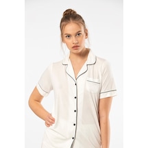 Türen 3368 Kadın Kısa Kollu Gömlek Yaka Pijama Takım-ekru Ekru