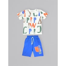 Mnk Baby & Kids Baskılı Erkek Çocuk Tişört Şortlu Takım M00715 Saks Mavi