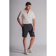 Braccas Erkek Yandan Cepli Beli Lastikli Dokulu Kumaş Relaxed Fit Jogger Şort Siyah Siyah