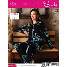 Sude Kadın Gömlek Önden Düğmeli Polar Desenli Pijama Takımı P200/1- 1 Adet 001