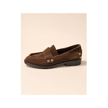 37brandshoes Gümüş Zımba Detaylı Koyu Kahverengi Süet Penny Loafer Kahverengi Kahverengi