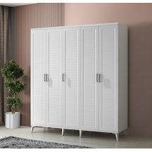 GuneyStore Paris 5 Kapaklı Komple MDF Beyaz Gardırop