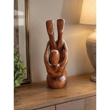 Şaraplık Ahşap Dekoratif Şişe Standı El Yapımı İnsan Figürlü 31,5 X 20 Cm