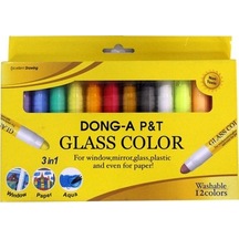Dong-a Glass Color Silinebilir Cam + Jel Pastel+ Kağıt türleri + Sulu boya + Akrilik Boyası 12 Renk Çok Renkli