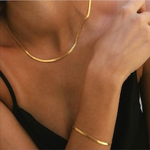 Gold Bileklik Kolye Takım Set İtalyan Ezme Çelik Zincir Kolye Bil Çok Renkli