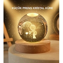 Usb Led 3d Küçük Prens Kristal Küre Ahşap Standlı Gece Lambası Çok Renkli