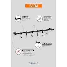 Siyah Metal Mutfak Ve Banyo Askısı 6 Kancalı Askı Demiri 56 Cm Çubuk