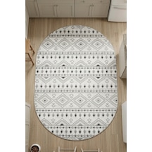 Raschel Carpet Premium Bohem Yıkanabilir Leke Tutmaz Modern Mutfak Halısı Etnik Desen Grı Elips Model Özel Seri Kaymaz Taban Halı Çok Renkli