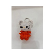 Örgü Amigurumi Kedi Figürlü Anahtarlık - El Yapımı Crochet Anahtarlık, Çanta Süsü Turuncu Turuncu