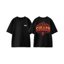 Thewert Sullen Tasarım Sırt Baskılı Pamuk Siyah Oversize T-shirt
