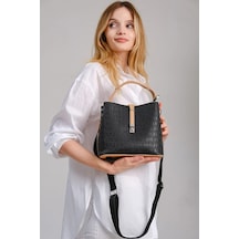 Just Polo Kadın Gofraj Baskılı Kilit Detaylı Vegan Omuz Ve El Çantası 440113mh Siyah Camel 86969421