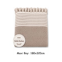 Pamuklu Kaymaz Hasır Dokuma Maxi Boy Kolları Örten Koltuk Örtüsü 180x310 - Sütlü Kahve