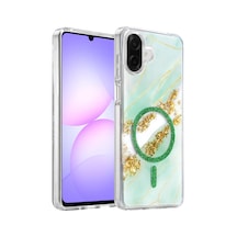 Onegif Samsung Galaxy A07 4g Uyumlu Lotus Simli Magsafe Kapak - Yeşil Çok Renkli