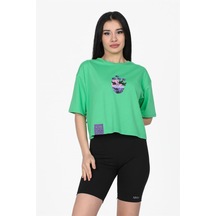 Çiçek Baskılı Crop Model Tshirt Yeşil-yeşil