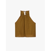 Koton Viskon Karışımlı Kolsuz Bağlama Detaylı Dokulu Halter Yaka Bluz Kahverengi 6sak30013pw Kahve