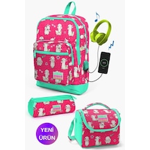 Neon Mercan Su Yeşili Alpaka Desenli Coral High Kids Usb'li 3 Lü Okul Çanta Seti Goset0123268