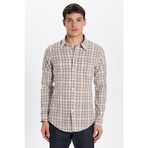 Tudors Erkek Slim Fit Dar Kesim %100 Pamuk Keten Doku Kareli Gömlek-33084 Çok Renkli