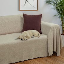 Jakarlı Şönil Koltuk Örtüsü Kanepe Örtüsü Koltuk Şalı 175x300 Kaymaz Camel Camel