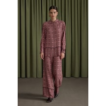 Aker Bordo Desenli Viscon Beli Lastikli Pantolon Bordo Bordo