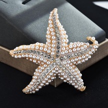 Vintage Nefis İmitasyon İnci Kristal Denizyıldızı Broş Erkekler Kadınlar İçin Zarif Hayvanlar Broş Parti Düğün Takısı Aksesuarları Altın