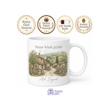 Köy Yaşamı Çizimli Kupa Bardak Nostaljik Hediye Porselen Mug Beyaz / Çok Renkli