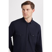Tudors Erkek Regular Fit Rahat Kesim Çift Cepli Spor Yaka Denim Lacivert Gömlek-36861 Lacivert