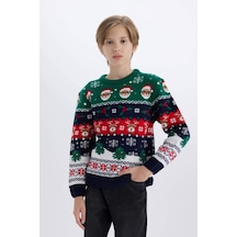 DeFacto Erkek Çocuk Yılbaşı Temalı Bisiklet Yaka Triko Kazak B2246A824CWNV135