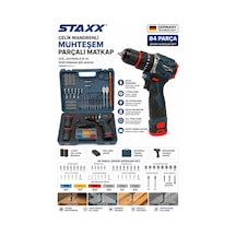 Staxx Brsl182lı 18v Li-ion Şarjlı Matkap Çelik Mandrenli 84 Parça Ahşap Metal Beton Delme Seti Çanta